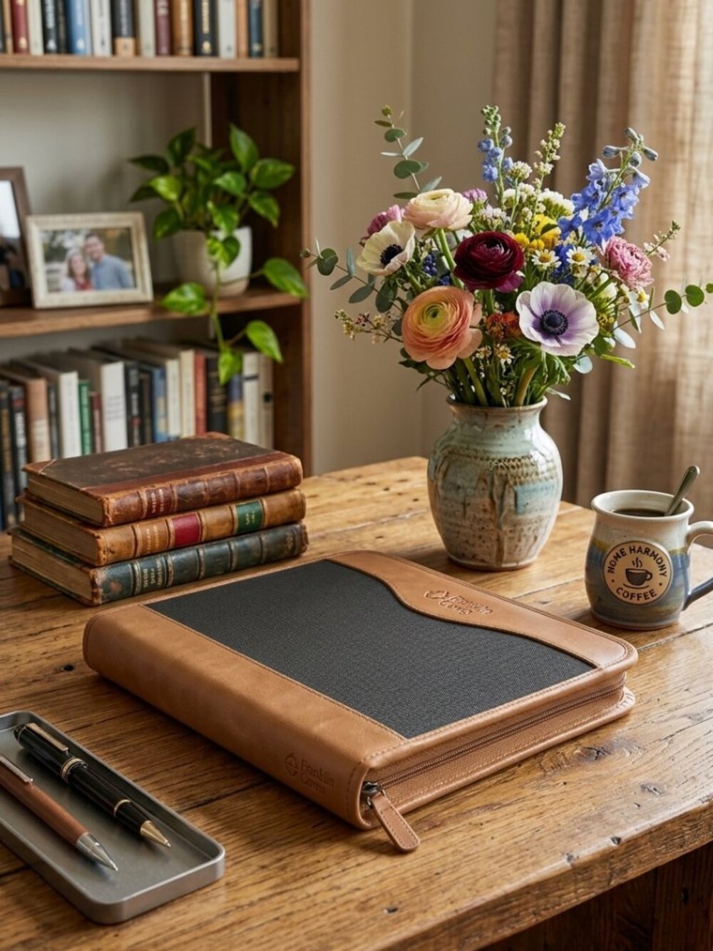 🖋️Franklin Quest Vintage "Green Line" Zipper Planner Black Canvas & Tan Leather